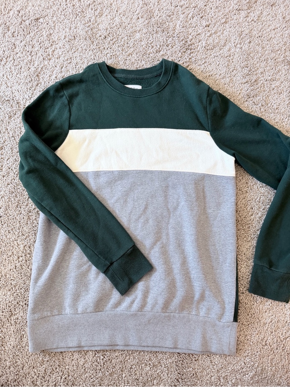 Goodfellow & Co Green, White & Gray Colorblock Crewneck Sweater